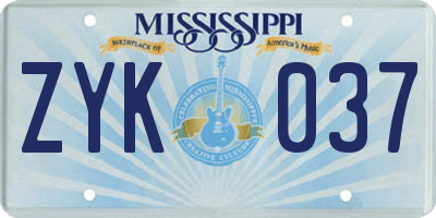 MS license plate ZYK037