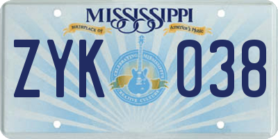 MS license plate ZYK038