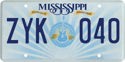MS license plate ZYK040