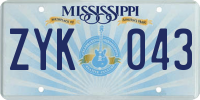 MS license plate ZYK043