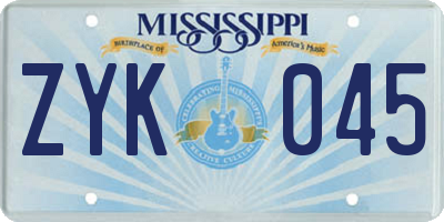 MS license plate ZYK045