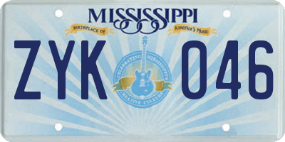 MS license plate ZYK046