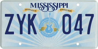 MS license plate ZYK047