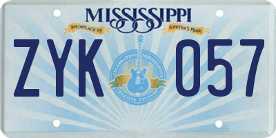 MS license plate ZYK057