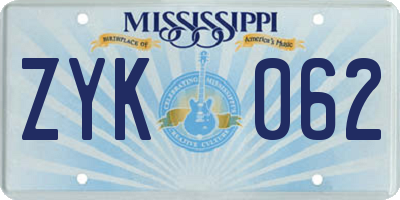 MS license plate ZYK062