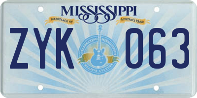 MS license plate ZYK063