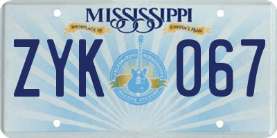 MS license plate ZYK067