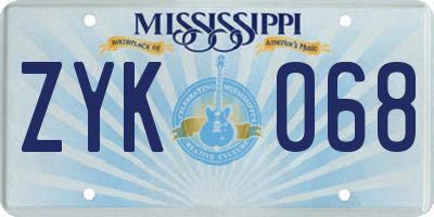 MS license plate ZYK068