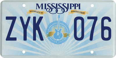 MS license plate ZYK076