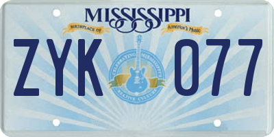 MS license plate ZYK077