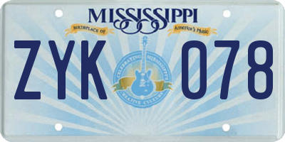 MS license plate ZYK078