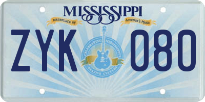 MS license plate ZYK080
