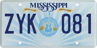 MS license plate ZYK081