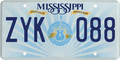 MS license plate ZYK088