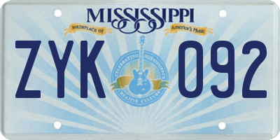 MS license plate ZYK092