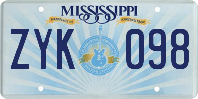 MS license plate ZYK098