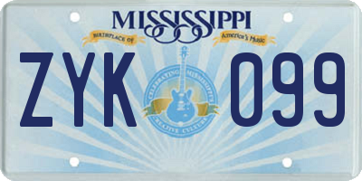 MS license plate ZYK099