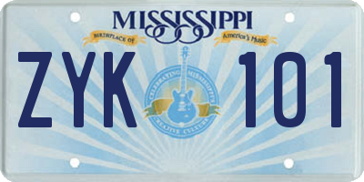 MS license plate ZYK101