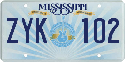MS license plate ZYK102
