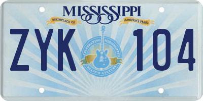 MS license plate ZYK104