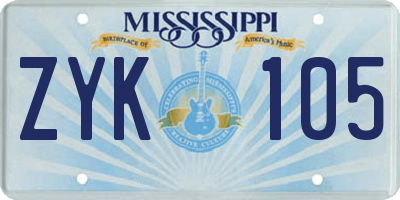 MS license plate ZYK105