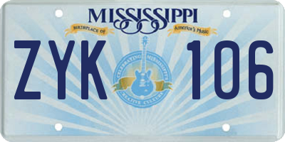 MS license plate ZYK106
