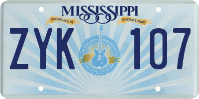 MS license plate ZYK107
