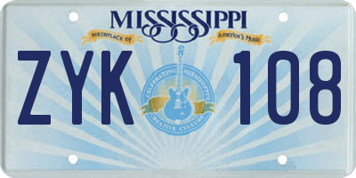 MS license plate ZYK108