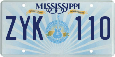 MS license plate ZYK110