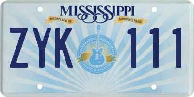 MS license plate ZYK111