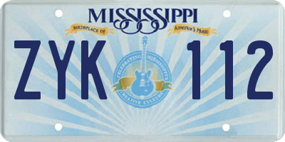 MS license plate ZYK112