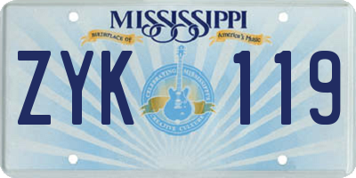 MS license plate ZYK119