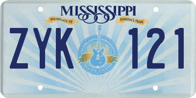 MS license plate ZYK121