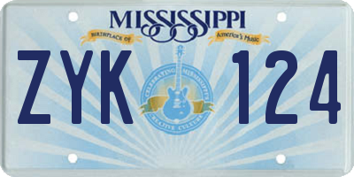 MS license plate ZYK124
