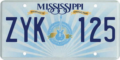 MS license plate ZYK125