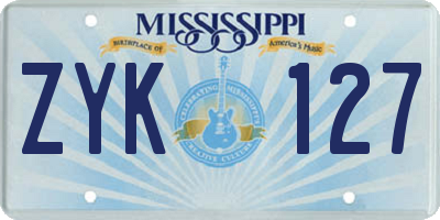 MS license plate ZYK127