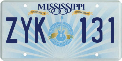 MS license plate ZYK131