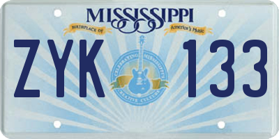MS license plate ZYK133