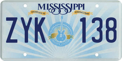 MS license plate ZYK138