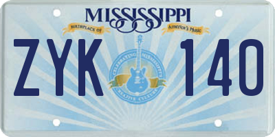 MS license plate ZYK140