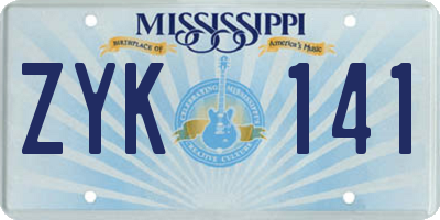 MS license plate ZYK141