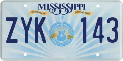 MS license plate ZYK143