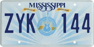 MS license plate ZYK144