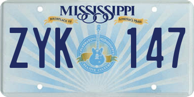MS license plate ZYK147