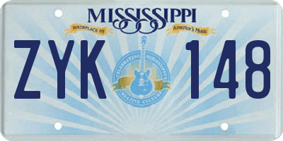 MS license plate ZYK148
