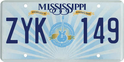MS license plate ZYK149