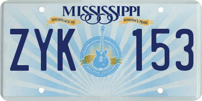 MS license plate ZYK153
