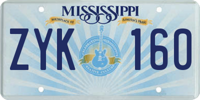 MS license plate ZYK160