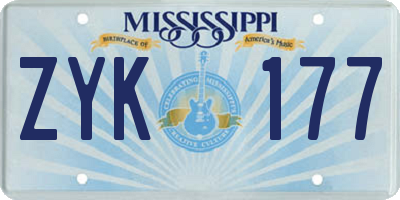 MS license plate ZYK177