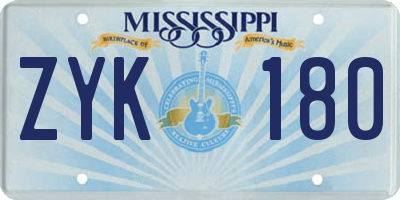 MS license plate ZYK180
